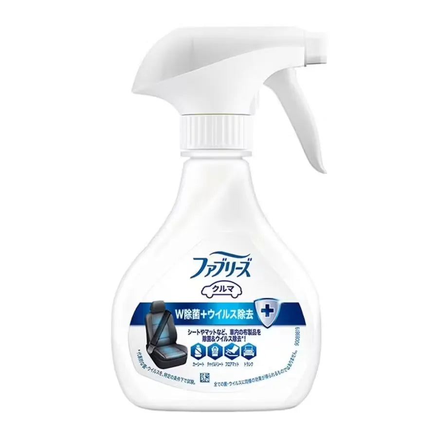 Febreze W Disinfection + Virus Removal Spray (210ml) bottle with a car interior in the background.