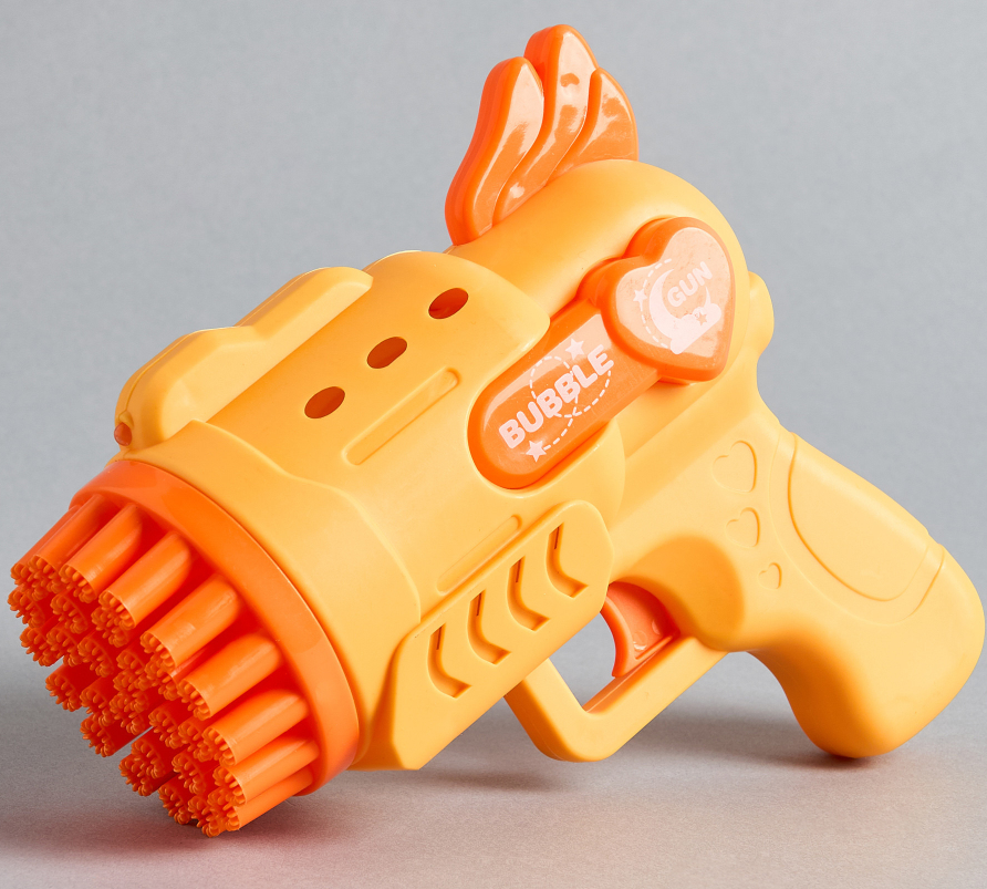 Bubble Blower Toy Gun Set – Automatic Bubble Maker Machine for Kids – 2-in-1 Summer Outdoor Fun Toy with Soap Solution – Yellow & Orange