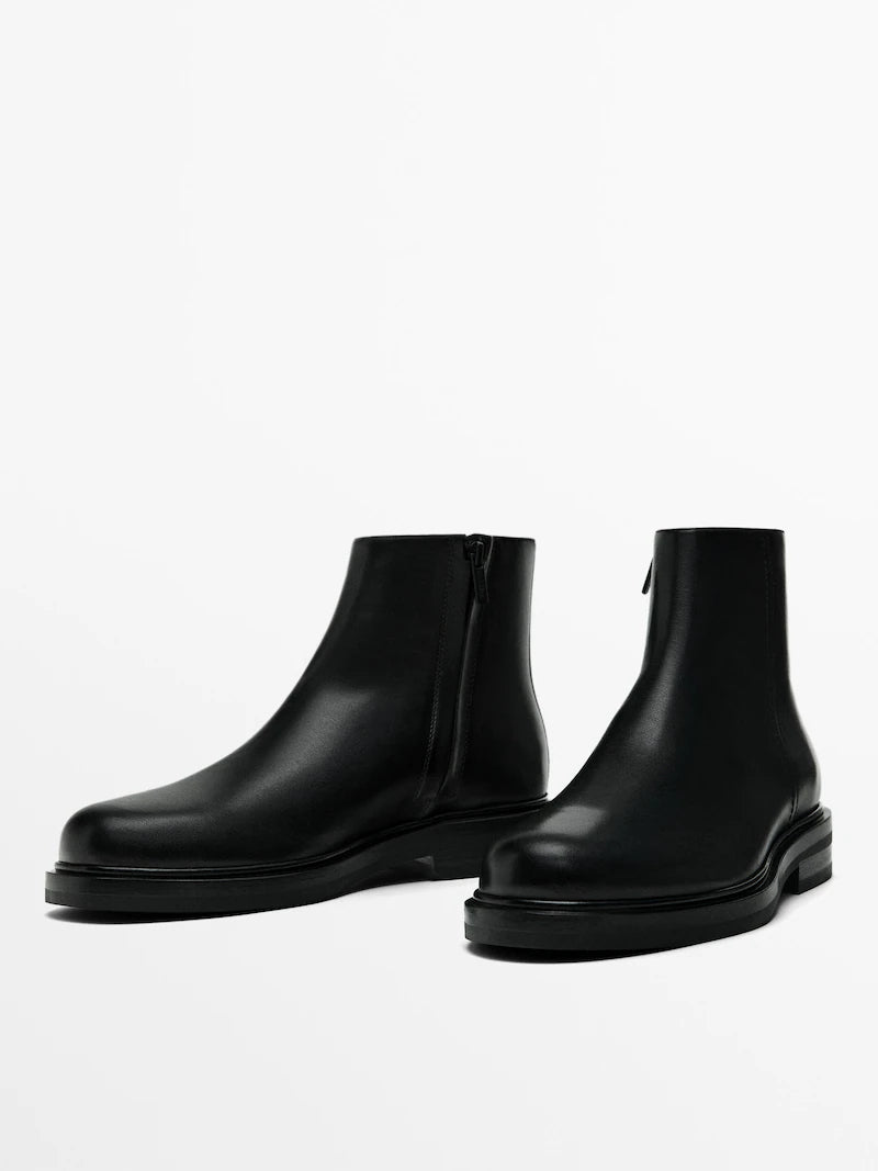 Massimo Dutti Black Leather Boots For Men