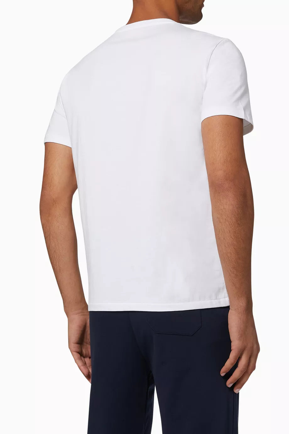 تيشيرت بولو رالف لورين للرجال بقصة Custom Slim Fit وياقة دائرية وجيرسيه باللون الأبيض
