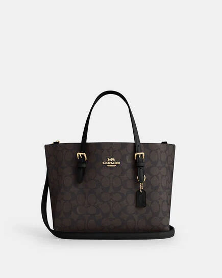 COACH NEW YORK حقيبة يد نسائية Mollie Tote 25 من الكانفاس المميّز IM / بني / أسود