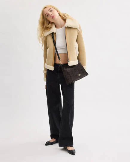 Coach Laurel Shoulder WOMEN Bag In Signature Canvas DARK BROWN IM/BROWN/BLACK