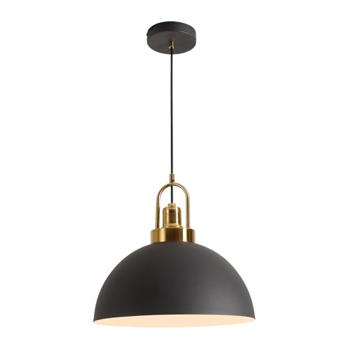 YHANFENGCY Vintage Industrial Matte Black painted shade, Matte Gold painted inside Iron Pendant Light, - Diameter 35 CM - Wire Length 200 CM