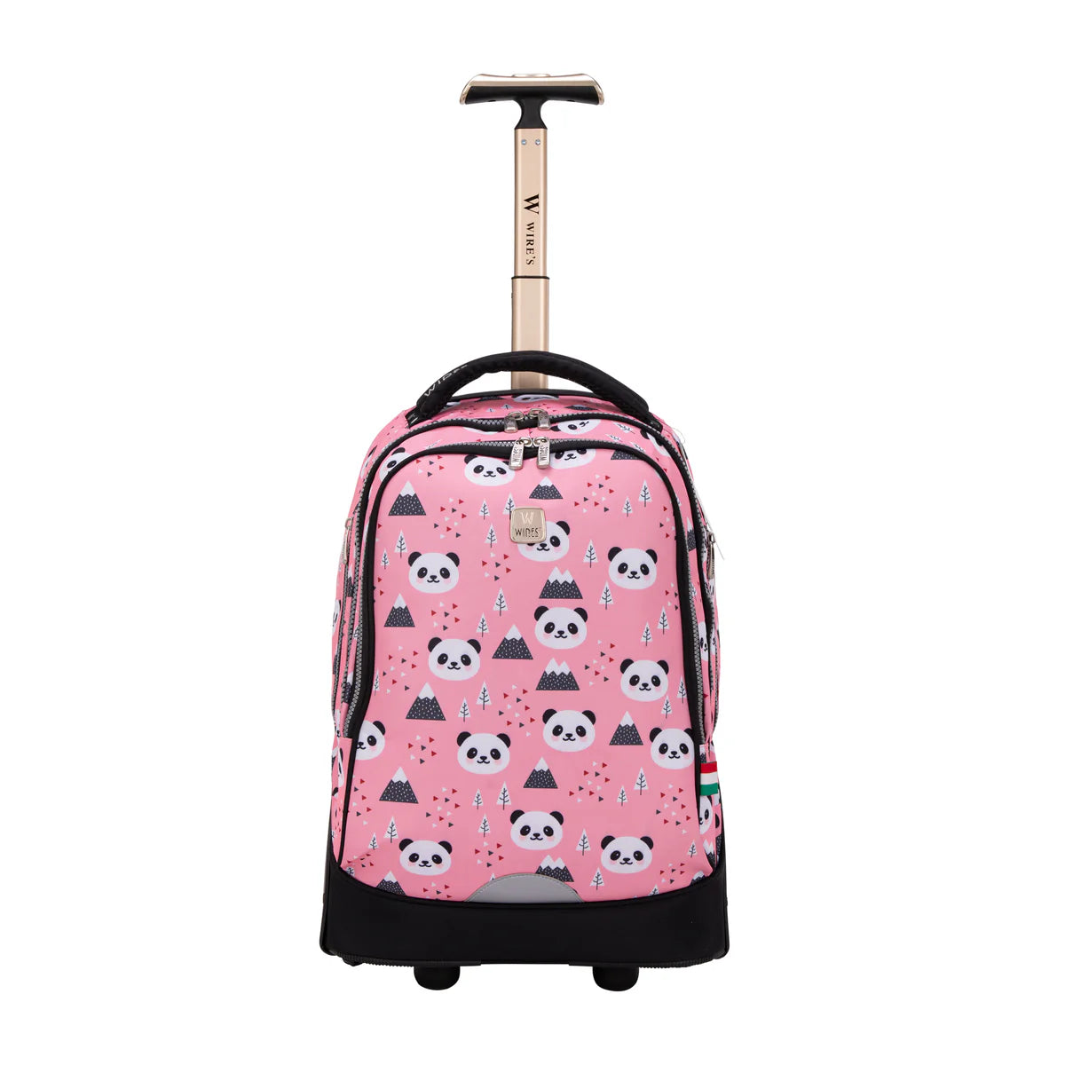 Wires Pink Panda Wires Big Wheel School Bag Trolley Set of 3 - Lunch Bag & Pencil Case - W24510