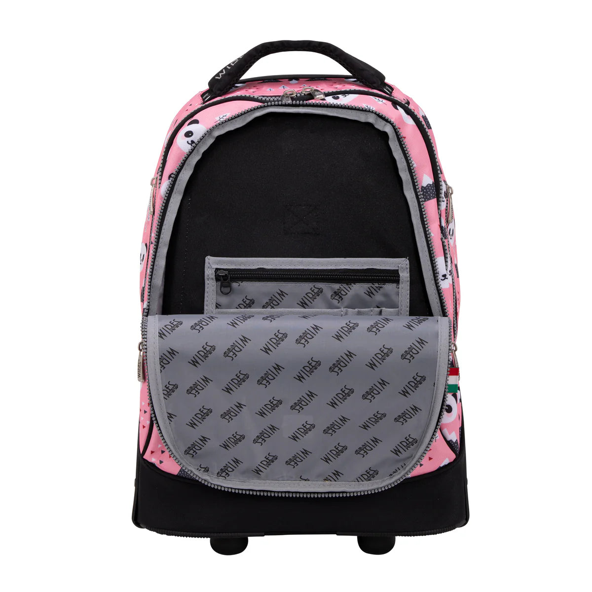 Wires Pink Panda Wires Big Wheel School Bag Trolley Set of 3 - Lunch Bag & Pencil Case - W24510