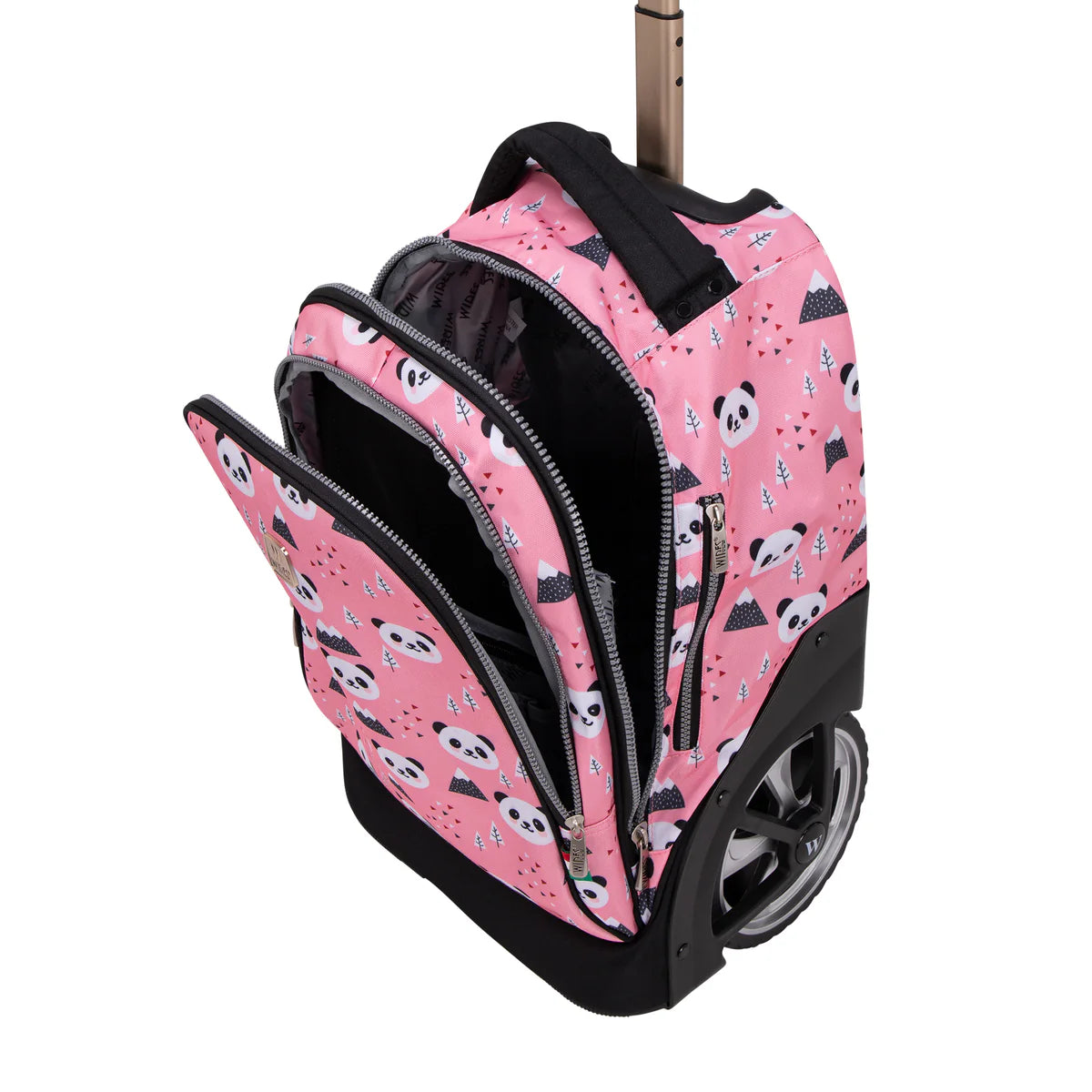 Wires Pink Panda Wires Big Wheel School Bag Trolley Set of 3 - Lunch Bag & Pencil Case - W24510