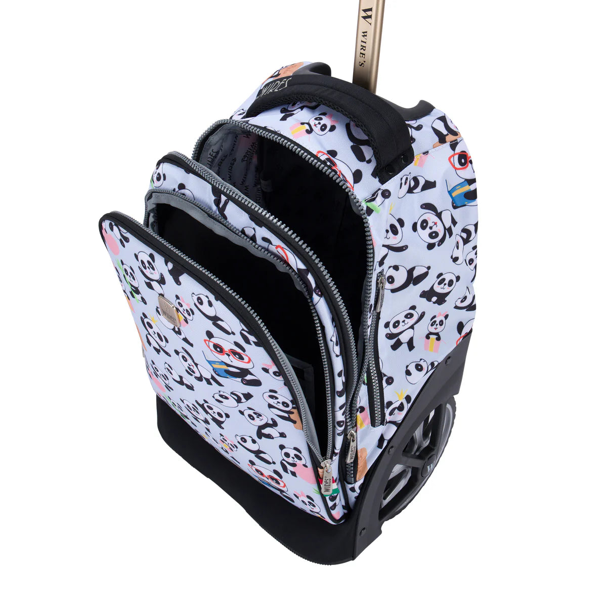 Mist Panda Wires Big Wheel School Bag w24511 Trolley Set of 3 - Lunch Bag & Pencil Case