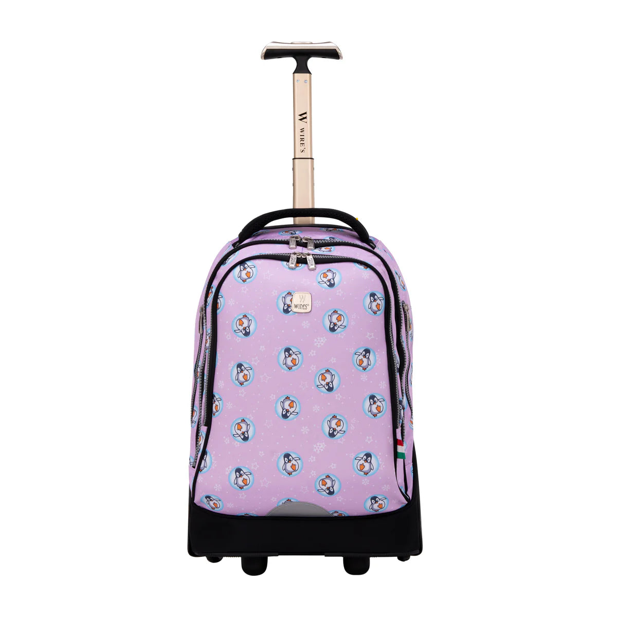 Pink Penguin Wires Big Wheel School Bag Trolley Set of 3 Lunch Bag & Pencil Case - W24515