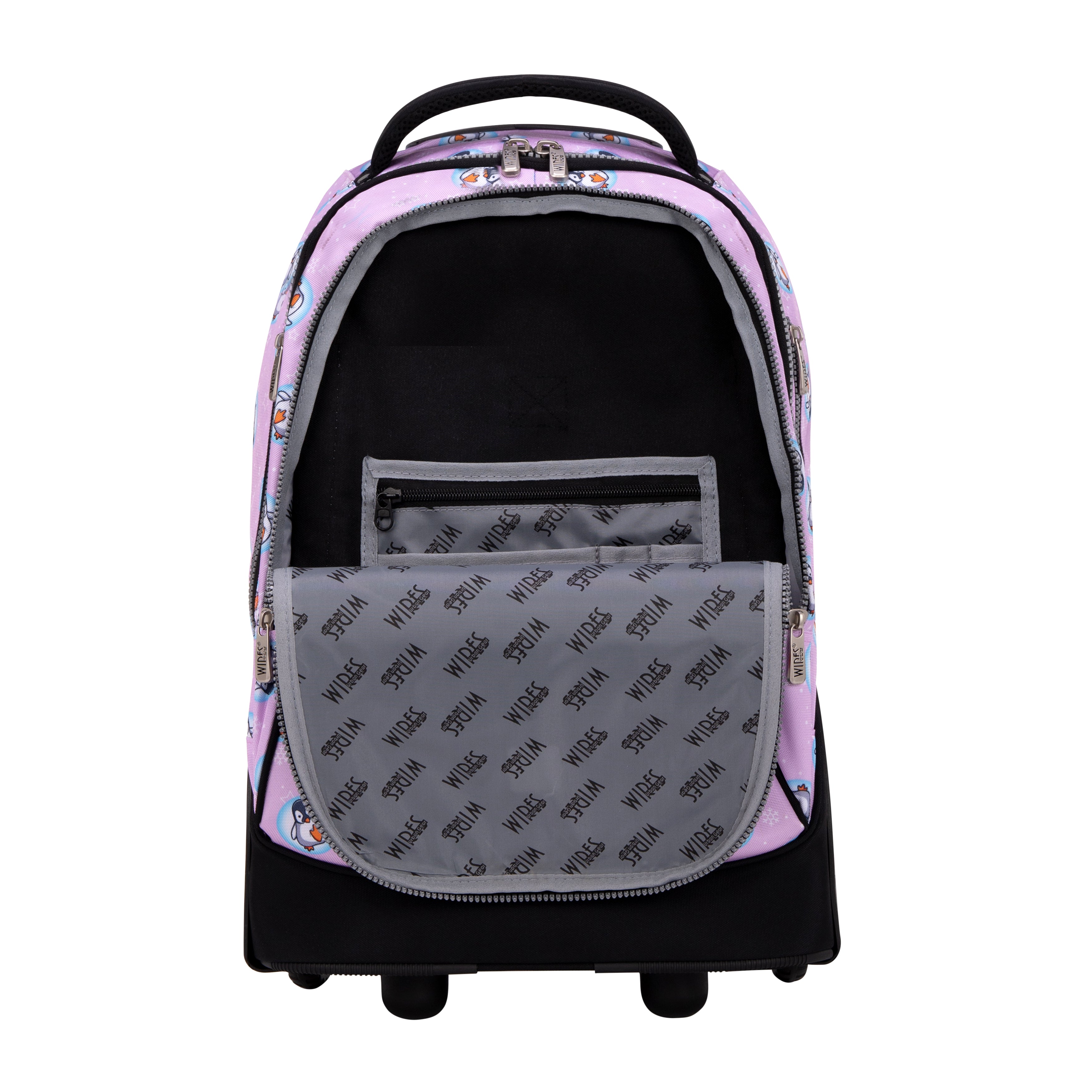 Pink Penguin Wires Big Wheel School Bag Trolley Set of 3 Lunch Bag & Pencil Case - W24515