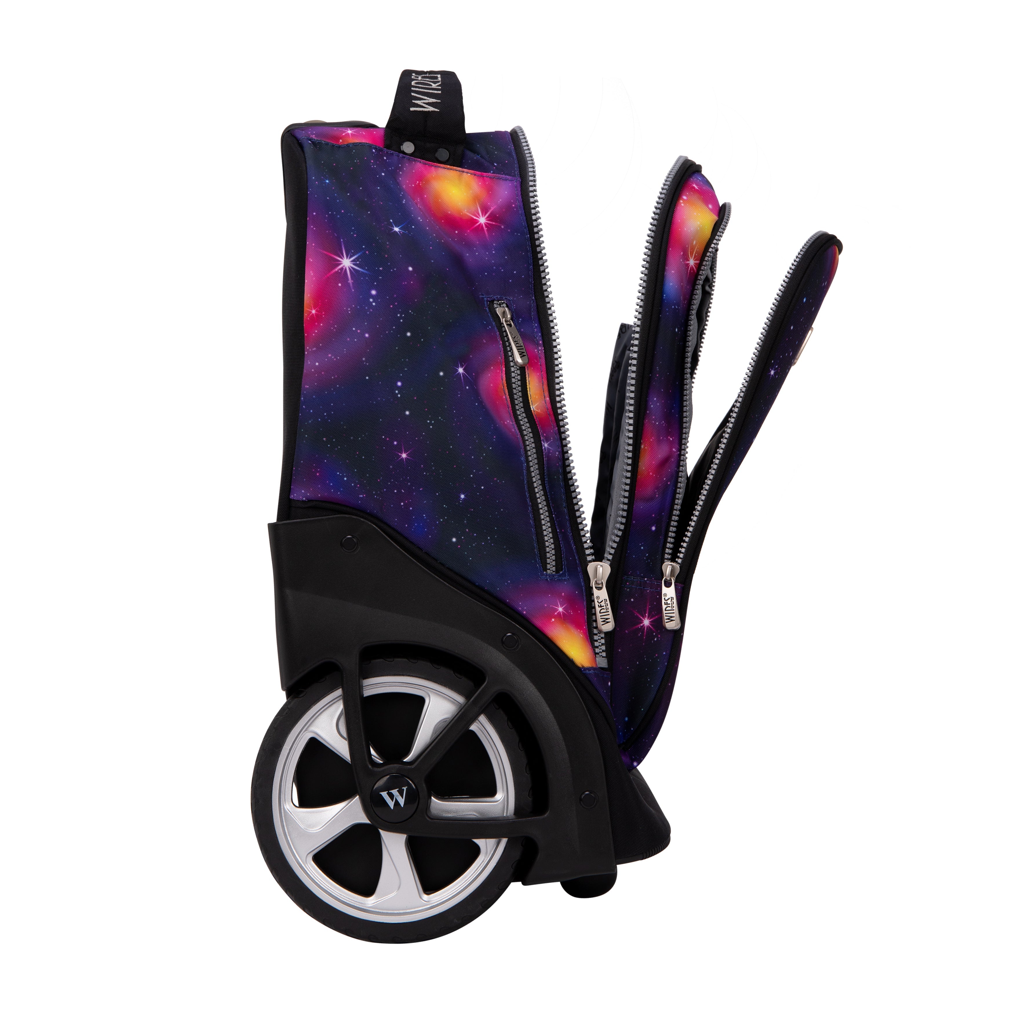 Purple Planet Wires Big Wheel School Bag Trolley Set of 3 - Lunch Bag & Pencil Case - W24517