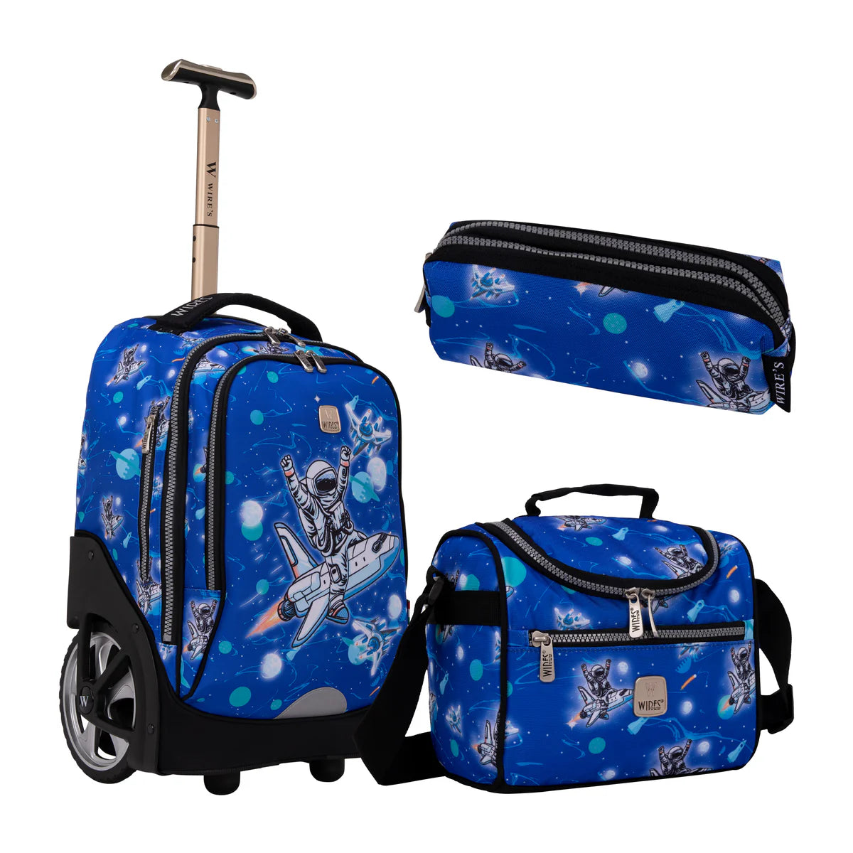 Wires Spaceman Wires Big Wheel School Bag Trolley Set of 3 - Lunch Bag & Pencil Case - W24520