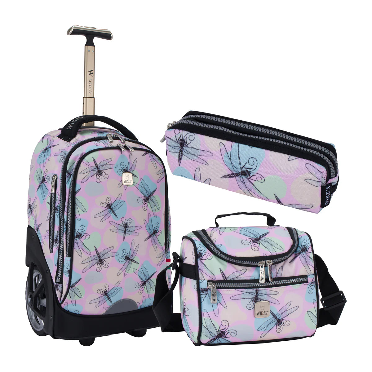 Dragon fly Wires Big Wheel School Bag Trolley Set of 3 (Lunch Bag & Pencil Case) W24522