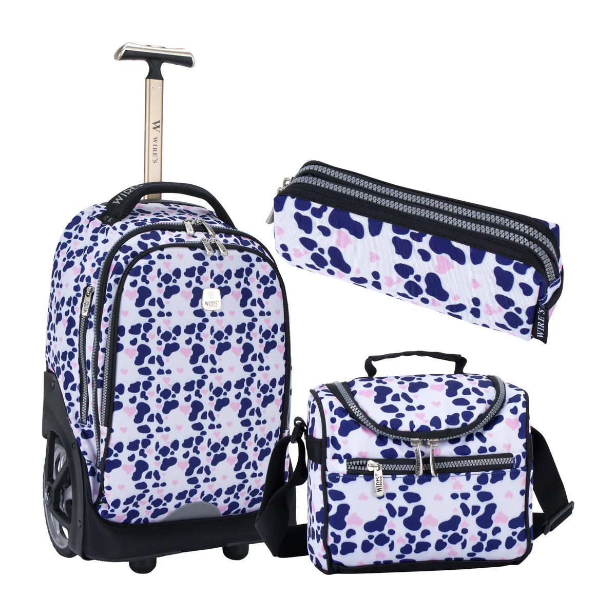 Wires Polkaprint Wires Big Wheel School Bag Trolley Set of 3 - Lunch Bag & Pencil Case -W24523