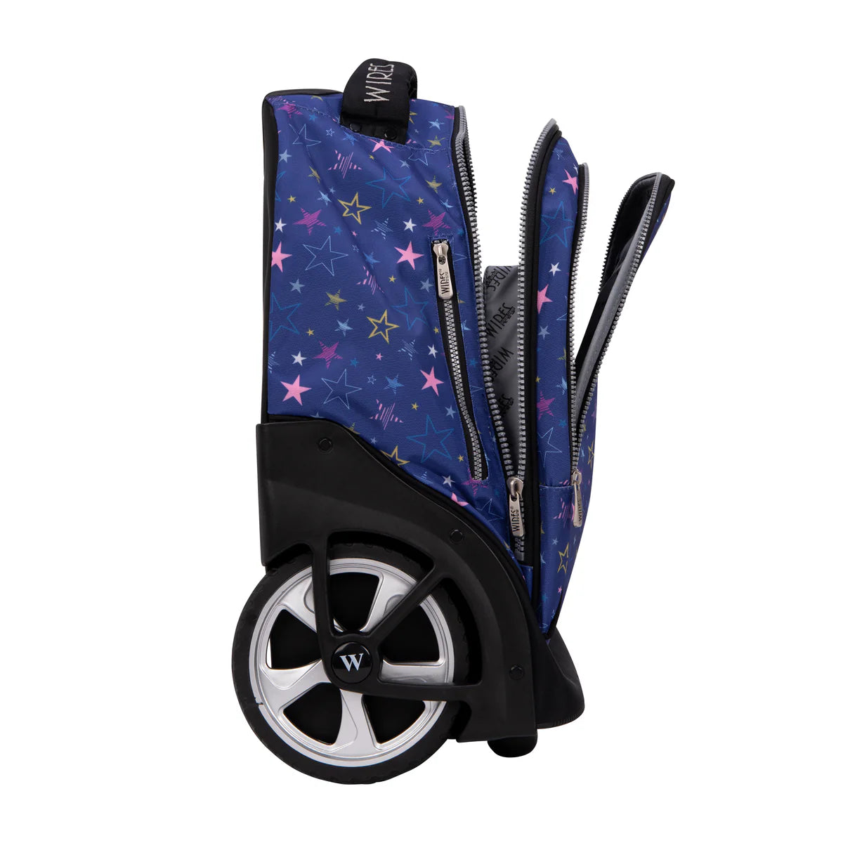 Navy Stars Wires Big Wheel School Bag w24526 Trolley Set of 3 (Lunch Bag & Pencil Case)