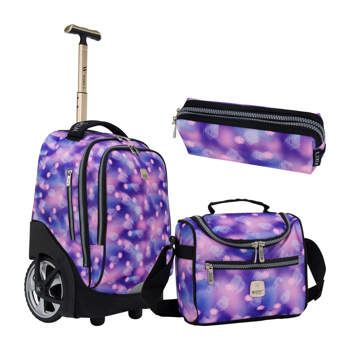 Wires  PinkPurple Blur Spot Wires Big Wheel School Bag Trolley Set of 3 - Lunch Bag & Pencil Case - W24530