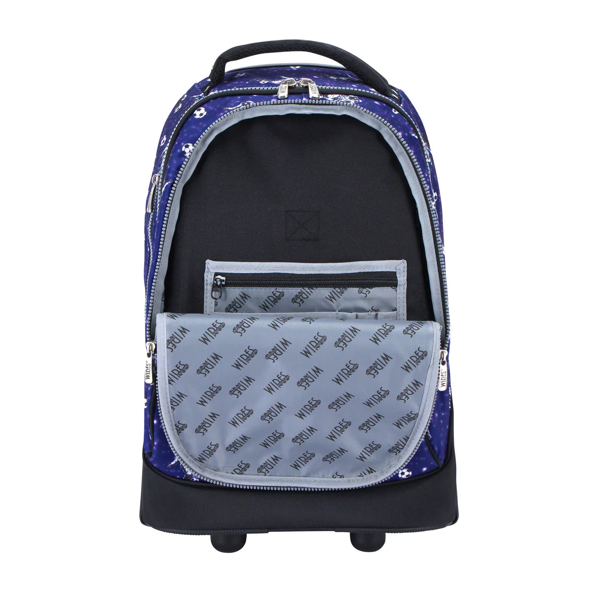 Space Football Blue Wires Big Wheel School Bag w24531 Trolley Set of 3 - Lunch Bag & Pencil Case