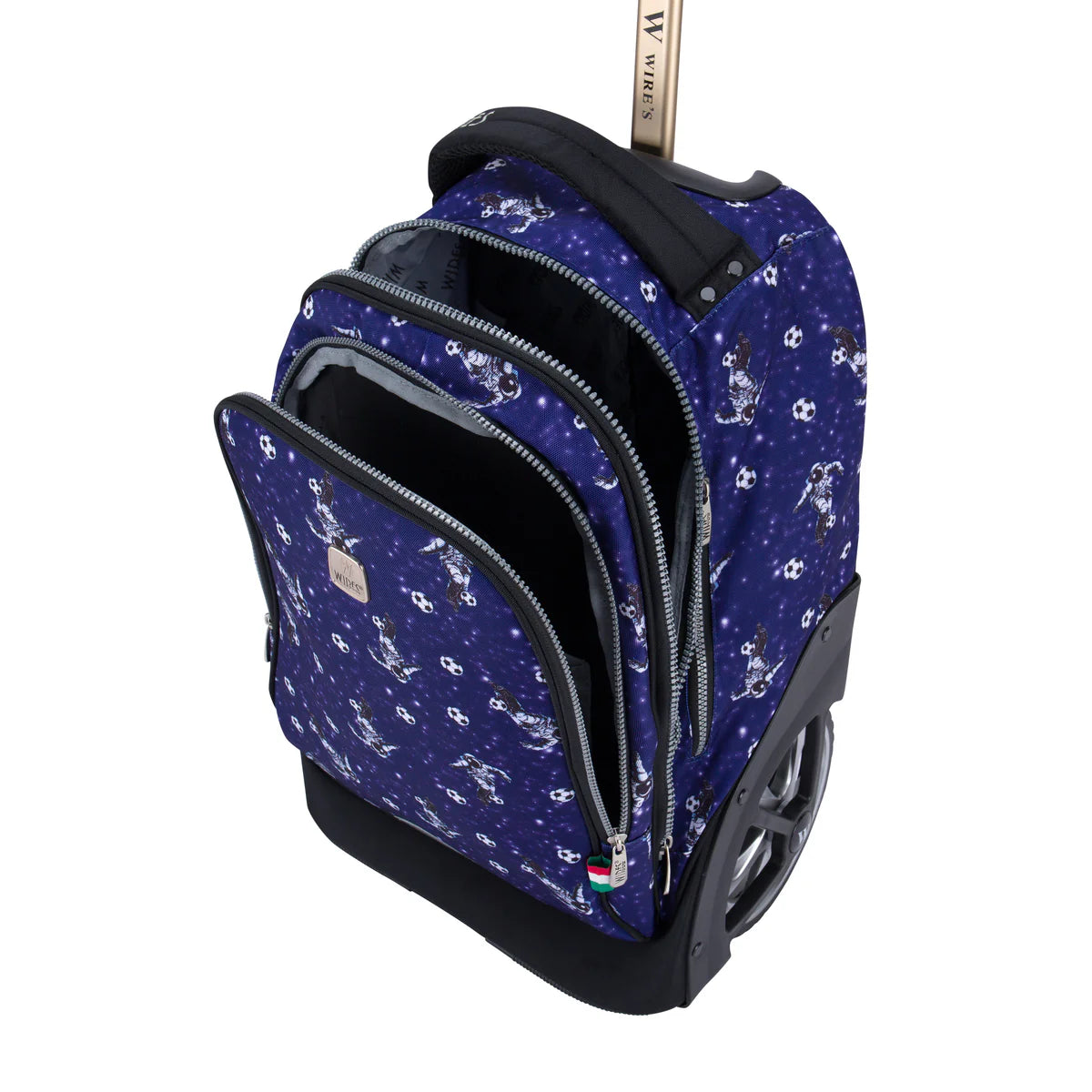 Space Football Blue Wires Big Wheel School Bag w24531 Trolley Set of 3 - Lunch Bag & Pencil Case