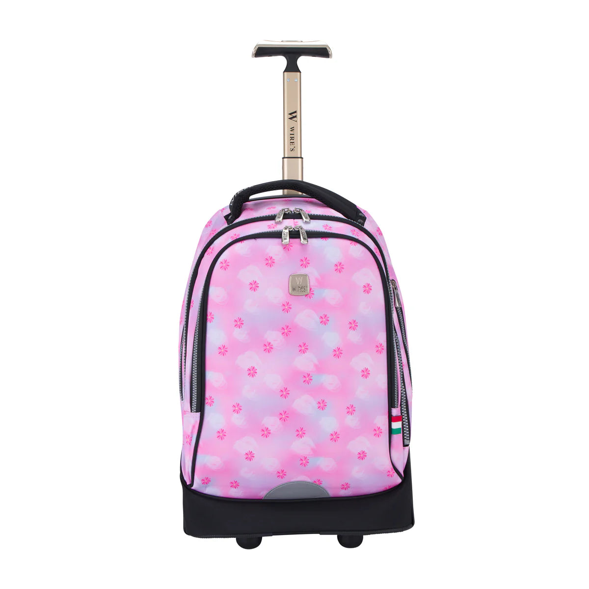 Pink Blur Flower Wires Big Wheel School Bag w24532 Trolley Set of 3 - Lunch Bag & Pencil Case