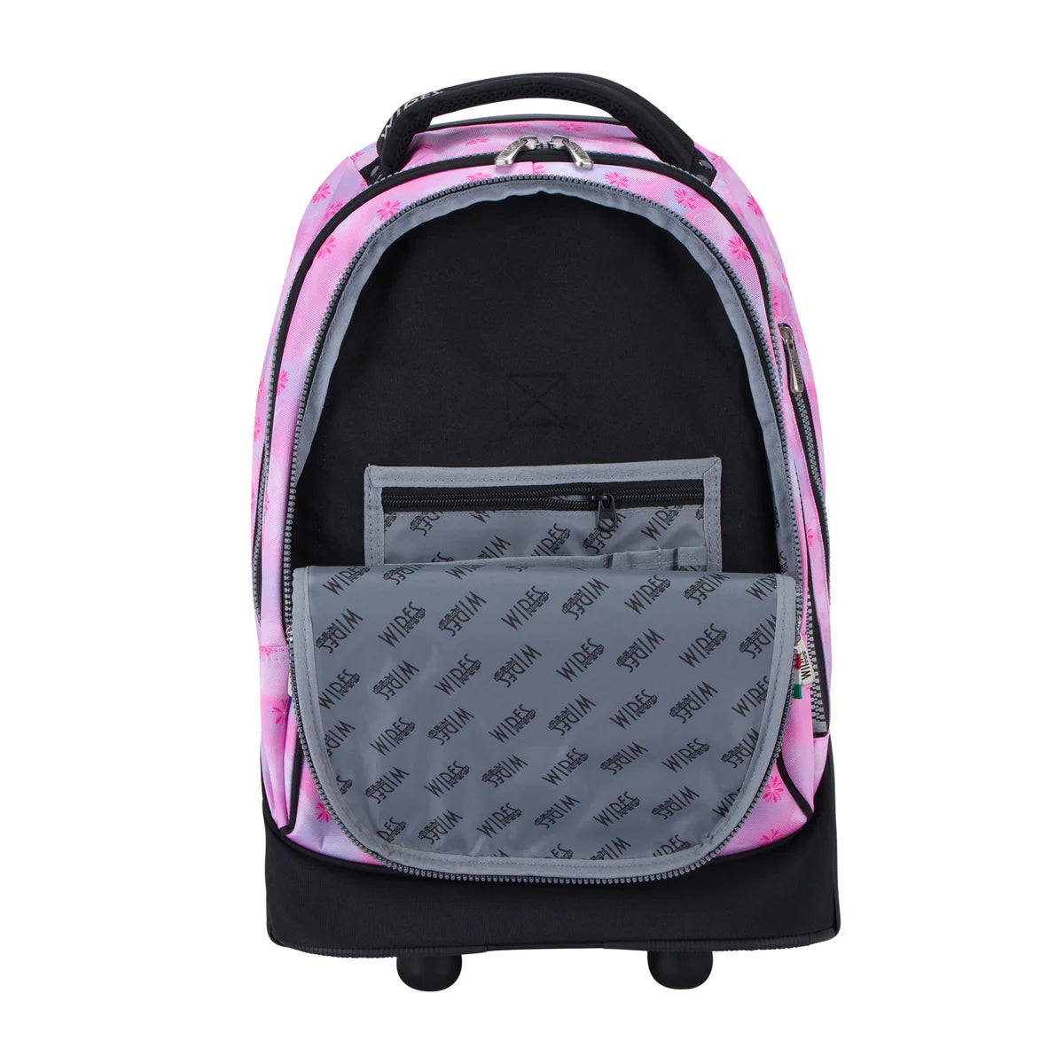 Pink Blur Flower Wires Big Wheel School Bag w24532 Trolley Set of 3 - Lunch Bag & Pencil Case