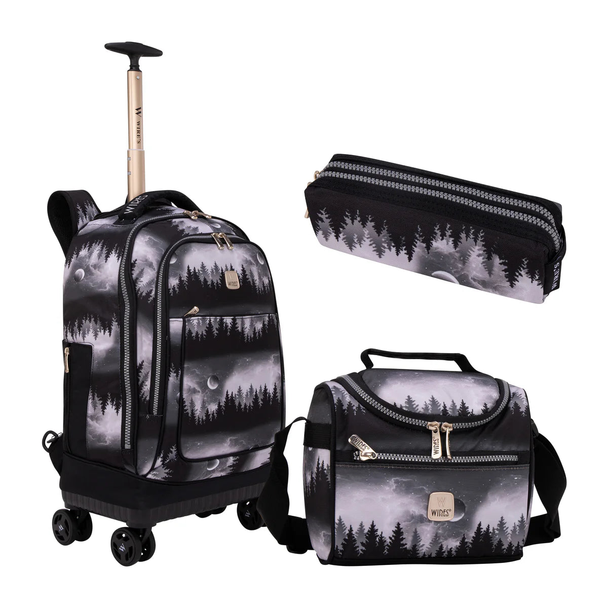 Wires Mystery Forest Wires 8-Wheels School Backpack Trolley Set - Lunch bag & Pencil Case - W24558