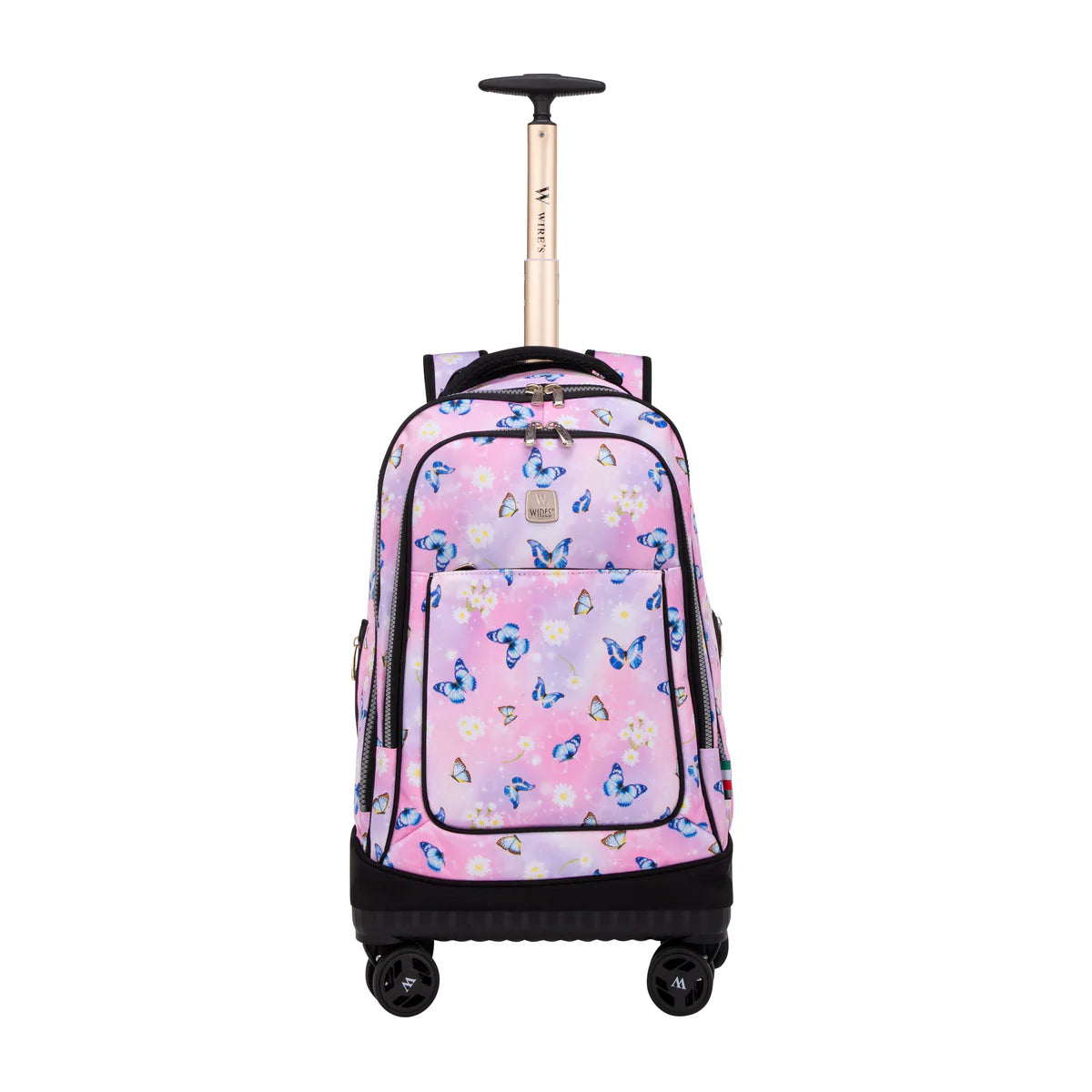 Pink Butterfly Wires 8-Wheels School Backpack Trolley Set Lunch bag & Pencil Case - W24559