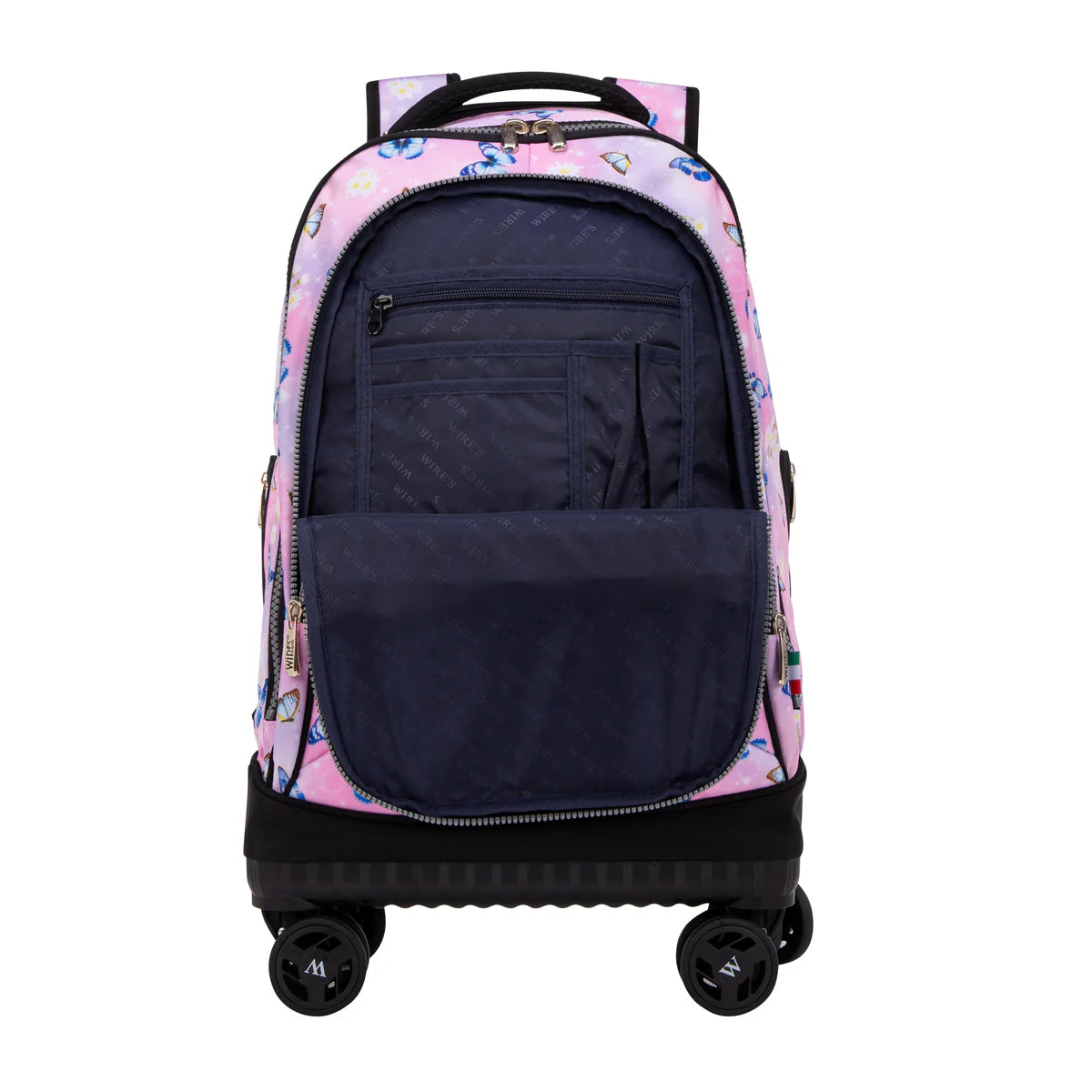 Pink Butterfly Wires 8-Wheels School Backpack Trolley Set Lunch bag & Pencil Case - W24559