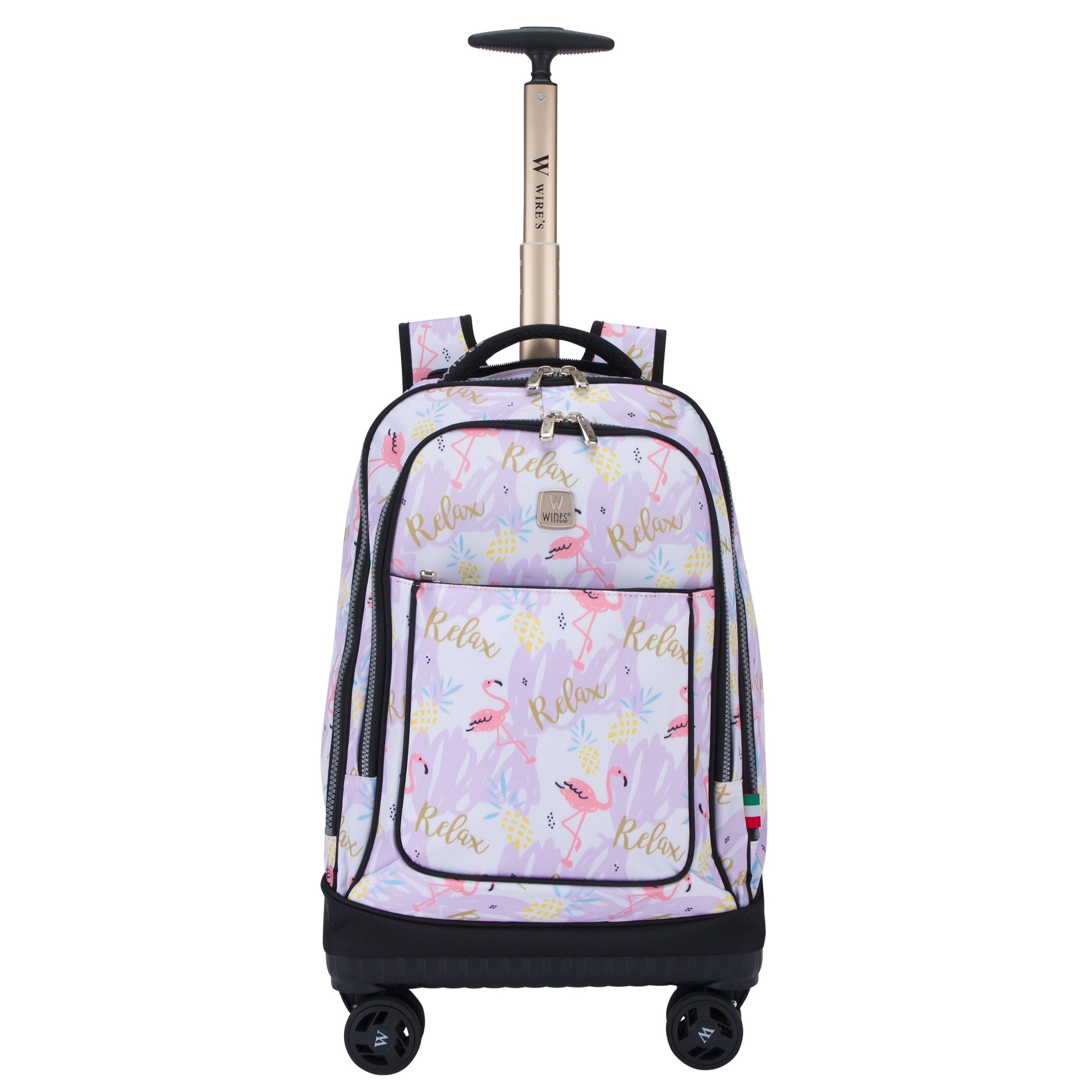 Flamingo Wires 8-Wheels School Backpack Trolley Set Lunch bag  and Pencil Case W24563