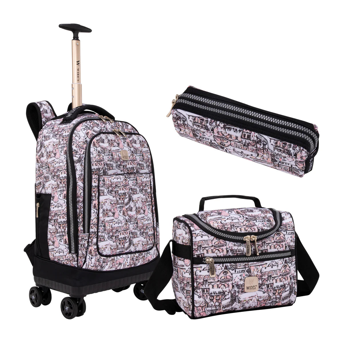 Wires City Wires 8-Wheels School Backpack Trolley Set - Lunch Bag & Pencil Case