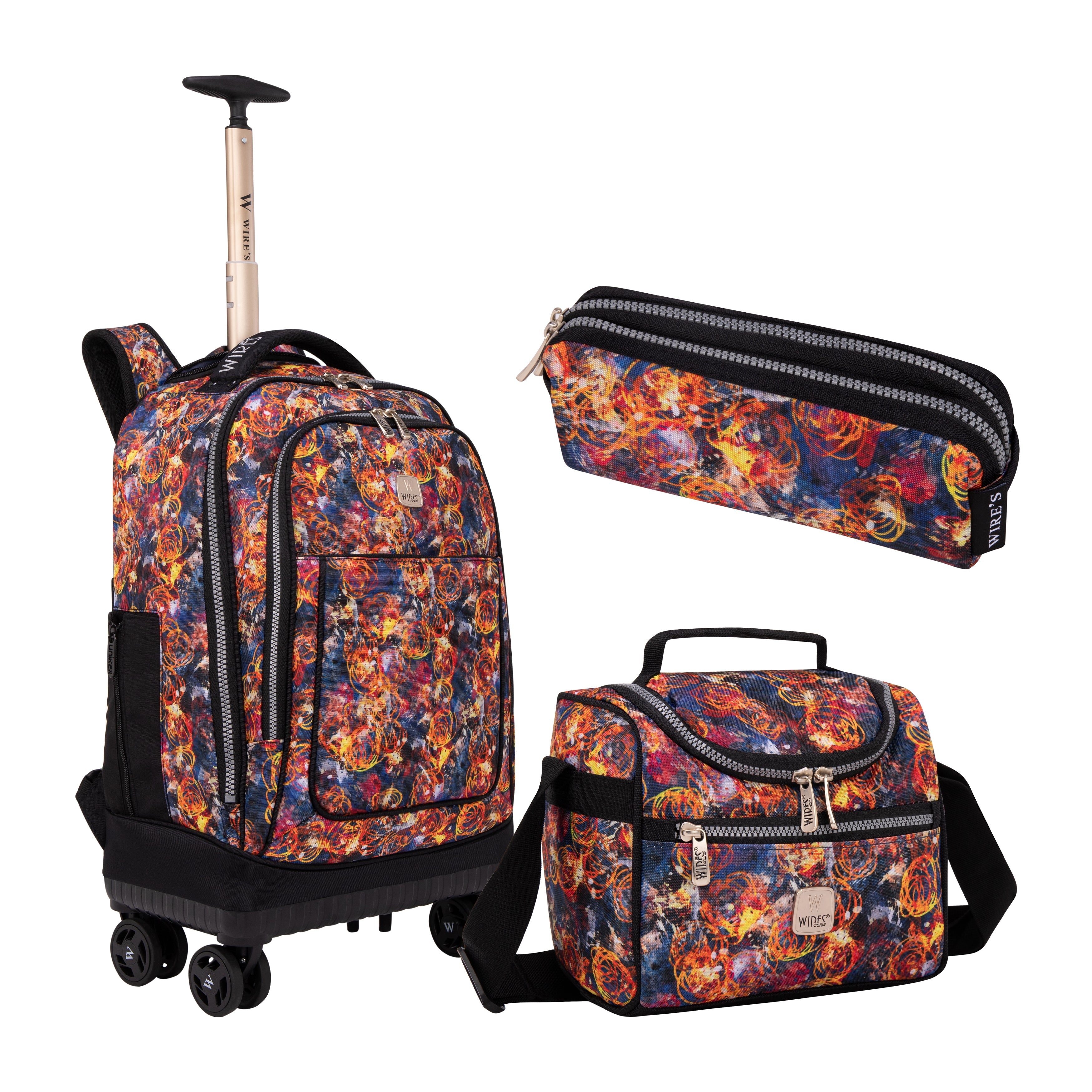 Ring Flame Wires 8-Wheels School Backpack Trolley Set -Lunch bag & Pencil Case - W24568