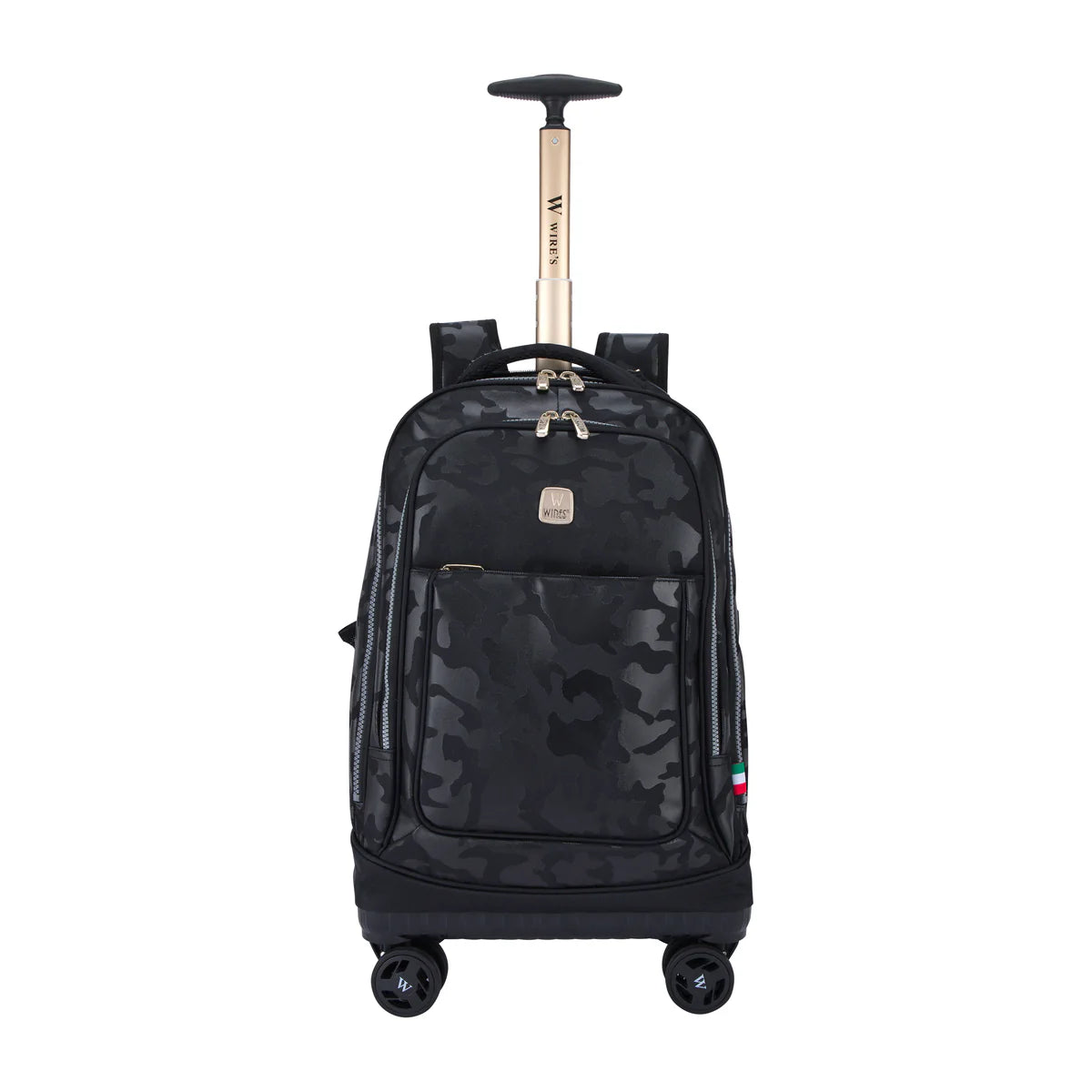 Black Camouflage Wires 8-Wheels School Backpack w24569 Trolley Set - Lunch bag & Pencil Case