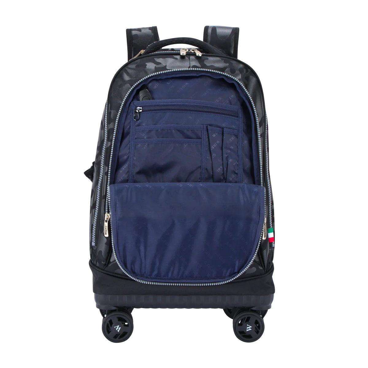 Black Camouflage Wires 8-Wheels School Backpack w24569 Trolley Set - Lunch bag & Pencil Case