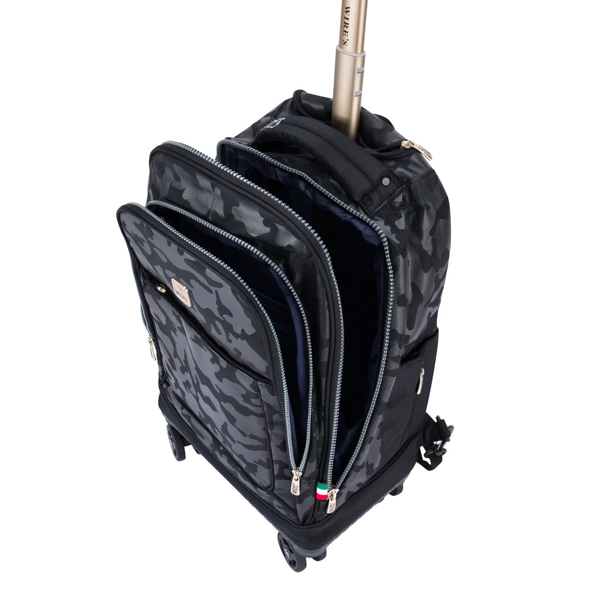 Black Camouflage Wires 8-Wheels School Backpack w24569 Trolley Set - Lunch bag & Pencil Case