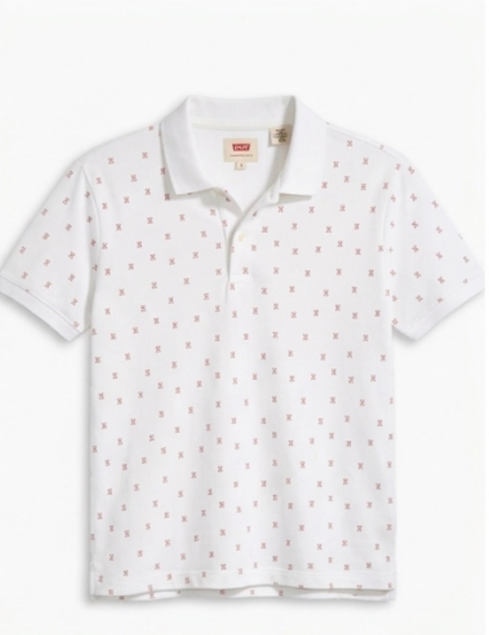 تي شيرت بولو ليفايز أبيض بنقوش حمراء للرجال