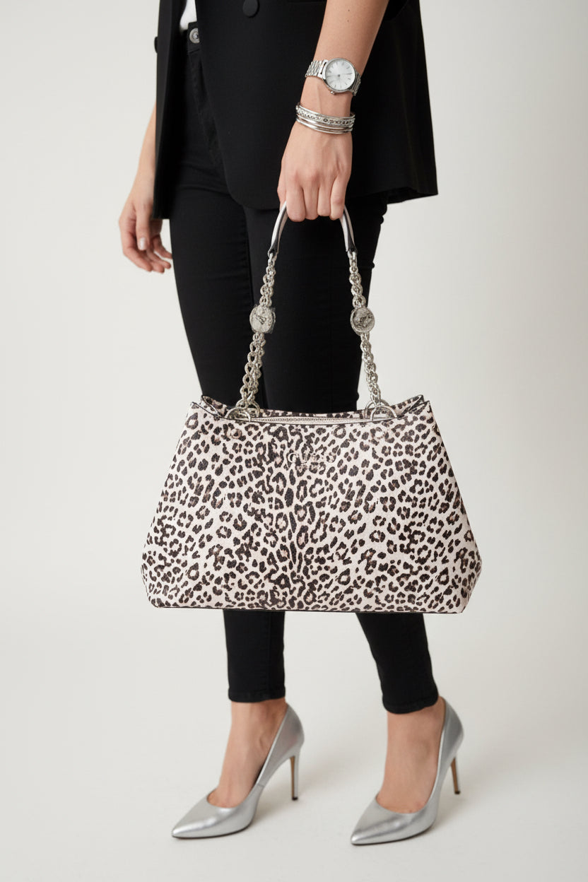 Guess Womens Satchel HandBag - Leopard