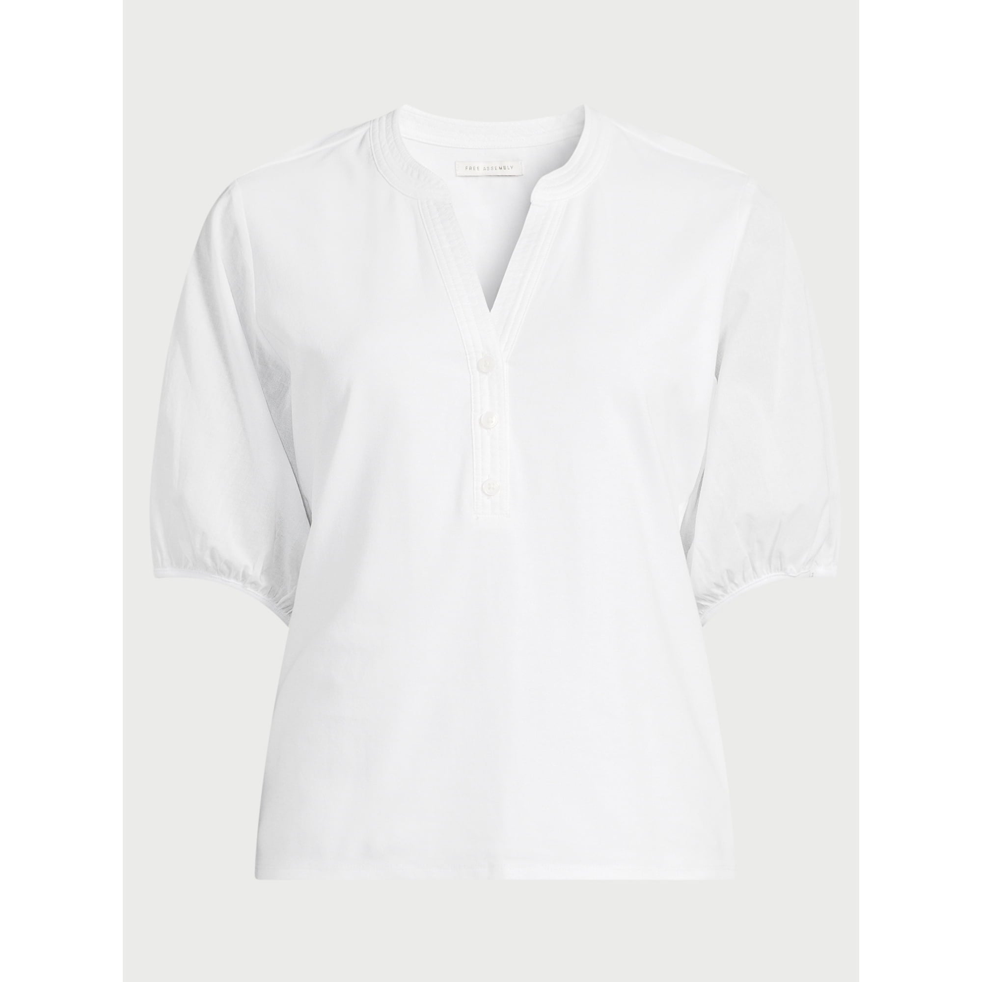 SIZE: XS - Free Assembly Women’s Henley Tee with Short Puff Sleeves