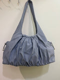 Gathered Drawstring Ruched Nylon Shoulder Bag in Slate Blue