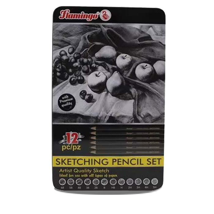 Flamingo Sketching Grade Pencil Set - Black (12-Pack)