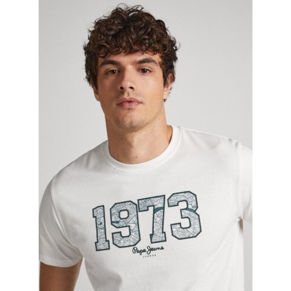 Pepe Jeans PM509133 Off-White 1973 Logo T-Shirt For Men - Iconic Design