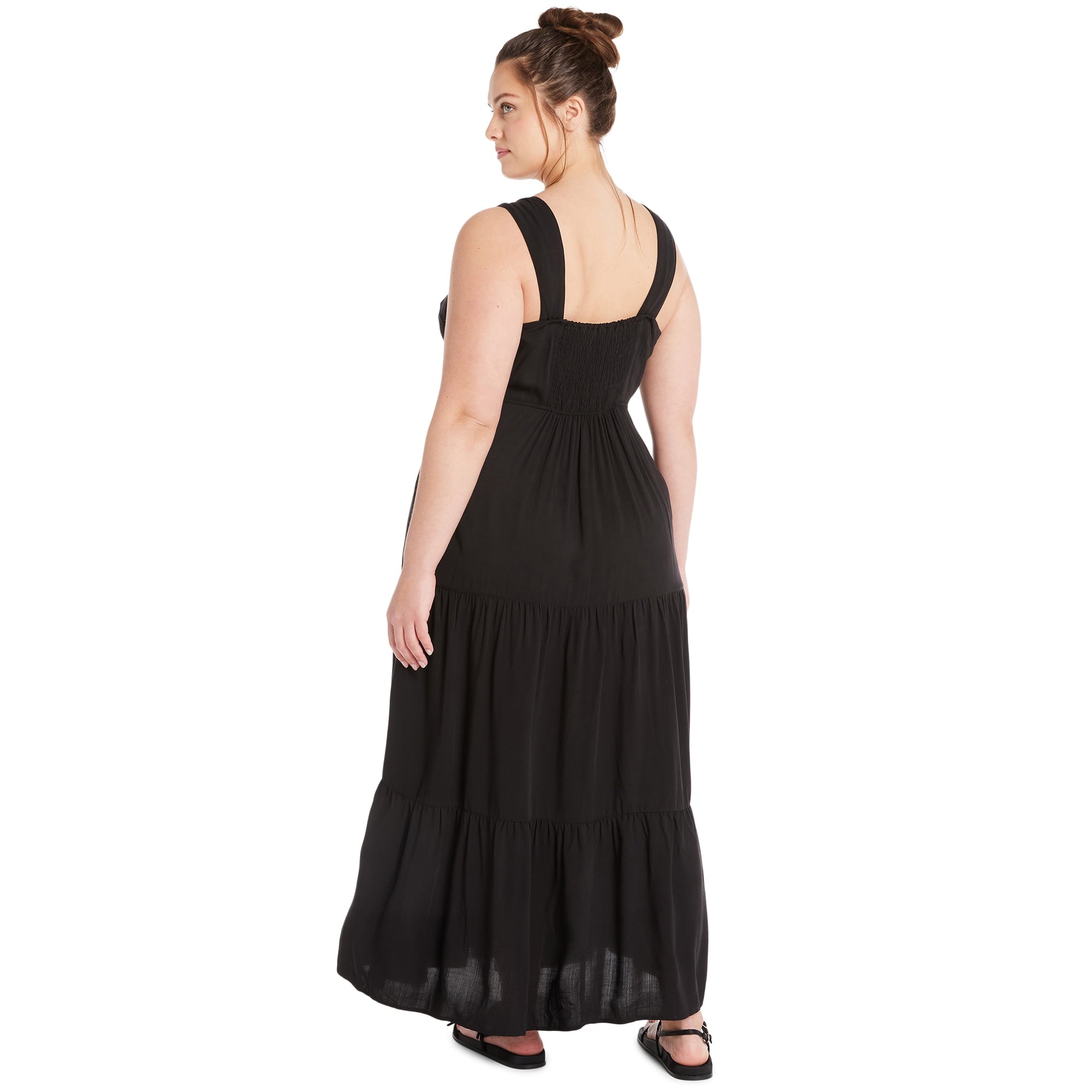 SIZE: 1X - Terra & Sky Women’s Plus Size Linen Blend Square Neck Maxi Dress