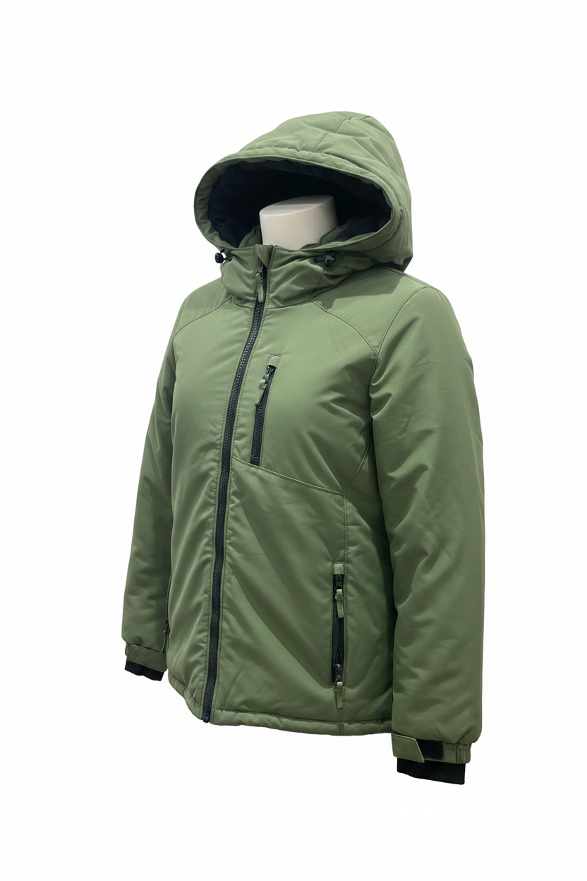 3/4 angle - Olive Green Puffer Jacket