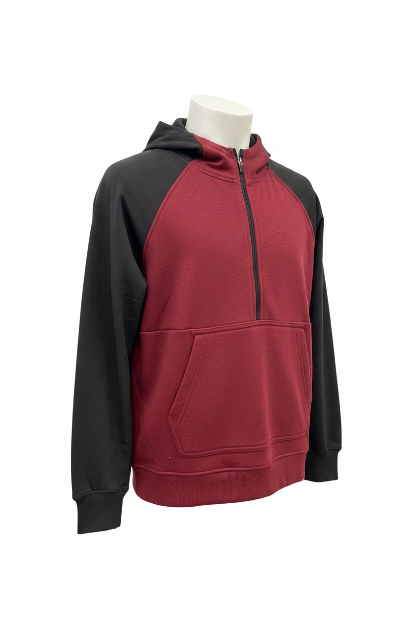 3/4 angle – two-tone zip hoodie on white