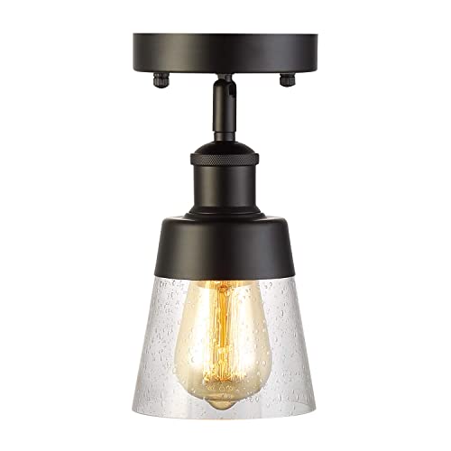 Fivess Lighting Industrial Glass Semi Flush Mount Ceiling Light, Black, 24 x 12 x 12 cm