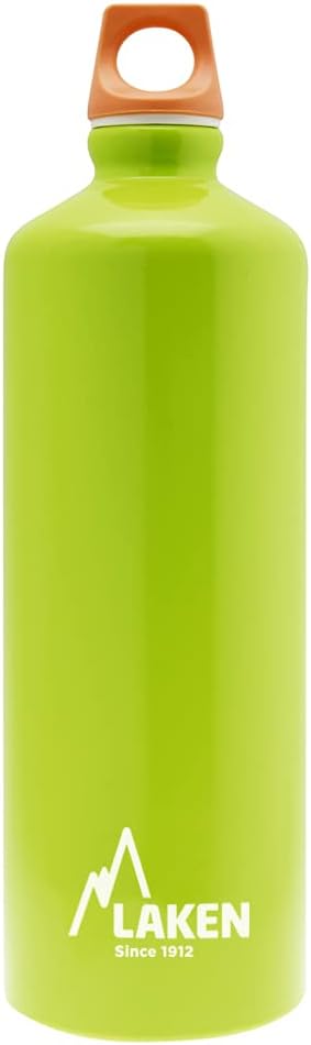 Laken Futura Aluminum Water Bottle, Narrow Mouth, Screw-On Lid with Loop, Leakproof, BPA Free, Made in Spain, 34oz,1Ltr, Lite Green