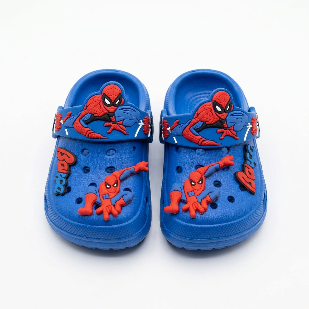 Clogs Kids' Classic Royal Blue Clogs with Spider-Man & Barça Adhesive Graphics.