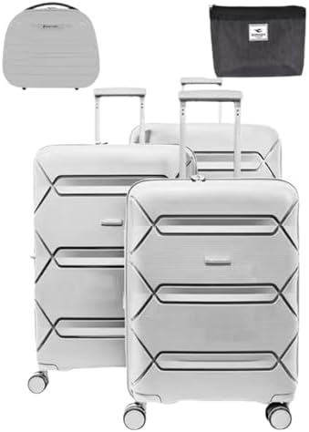 Pierre Cardin UNBREAKABLE Luggage Lightweight suitcase for travel TSA Approved, Double Zipper (Set of 4, White)