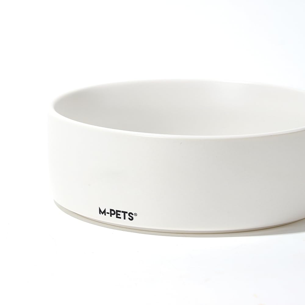 M-PETS Opera Ceramic Bowls with Bamboo Stand - White, 2 × 850ml