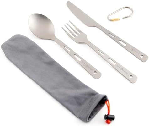 CORE ELEMENT CE 100% Titanium Three-Piece Utensil Set Fork Knife Spoon Outdoor Ultralight Portable Open Campfire Flatware for Camping Backpacking