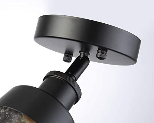 Fivess Lighting Industrial Glass Semi Flush Mount Ceiling Light, Black, 24 x 12 x 12 cm