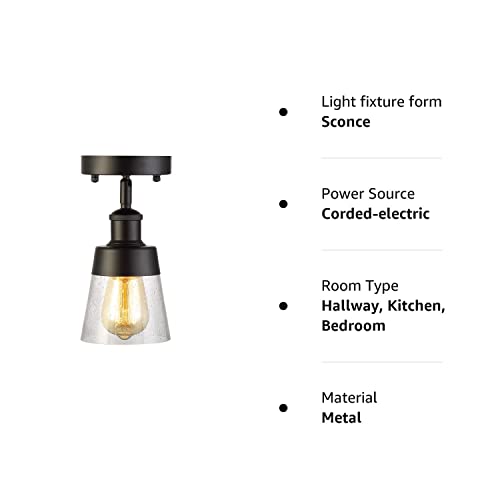 Fivess Lighting Industrial Glass Semi Flush Mount Ceiling Light, Black, 24 x 12 x 12 cm