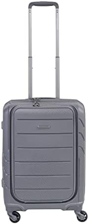 Pierre cardin 20 Inch laptop trolley bag Strong shell Front Pocket with Laptop Compartment rolling laptop bag for business and Travel (Grey)
